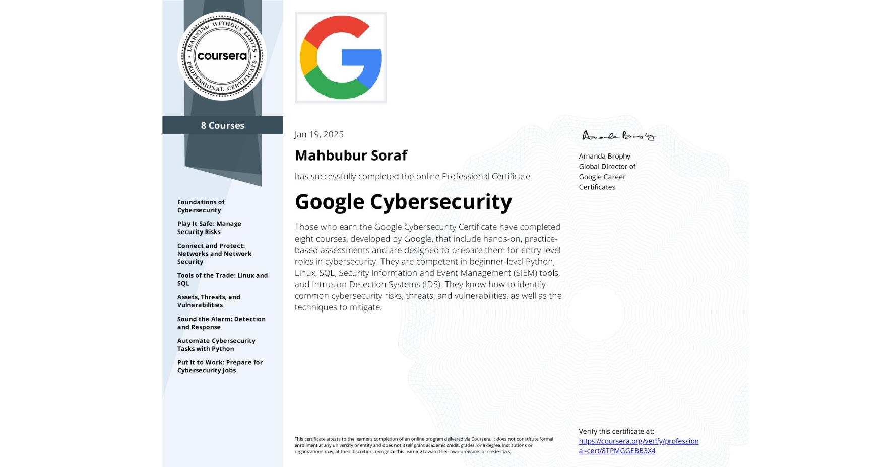 Google Cybersecurity Certificate